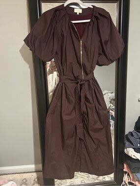 Entro Women's Puff-Sleeve Zip-Front Dress in Deep Brown